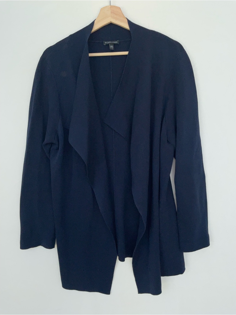Eileen Fisher Silk blend Navy Draped Open-Front Knit Blazer